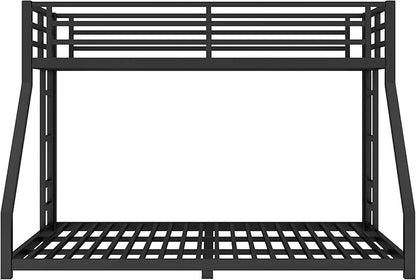 Twin XL Over Queen Bunk Bed Frame with Noise Reduced Design, Heavy Buty Floor Bunk Bed Twin XL Over Queen Bunk Beds with Build in Ladder for Adults, Teens(Black Floor Bunk Bed)