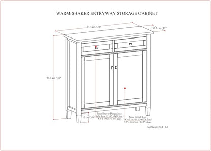 SIMPLIHOME Warm Shaker Solid Wood 36 inch Wide Transitional Entryway Storage Cabinet in Light Golden Brown for The Living Room, Entryway and Family Room