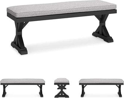 Signature Design by Ashley Beachcroft Casual Nuvella Weather Resistant Fabric Outdoor Bench with Cushion, Light Gray & Black