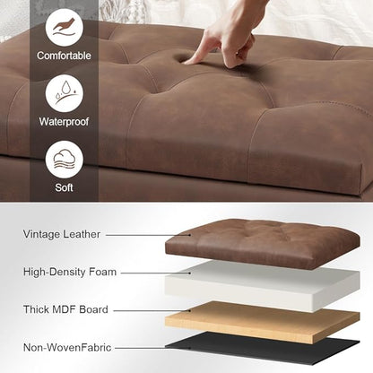 Joveco Leather Storage Ottoman with 360° Caster Wheels 24" Foot Rest Bench Rectangle Ottomans
