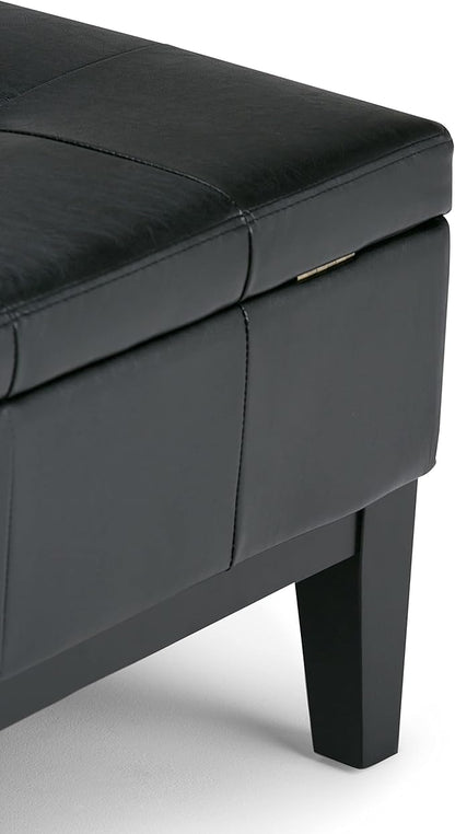 SIMPLIHOME Dover 36 inch Wide Contemporary Square Coffee Table Storage Ottoman in Midnight Black Vegan Faux Leather, Assembled, For the Living Room and Bedroom