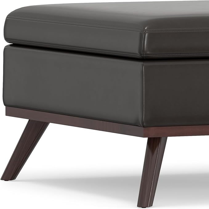 SIMPLIHOME Owen 36 inch Wide Mid Century Modern Square Coffee Table Storage Ottoman in Tanners Brown Vegan Faux Leather, Assembled, for the Living Room, Entryway and Family Room