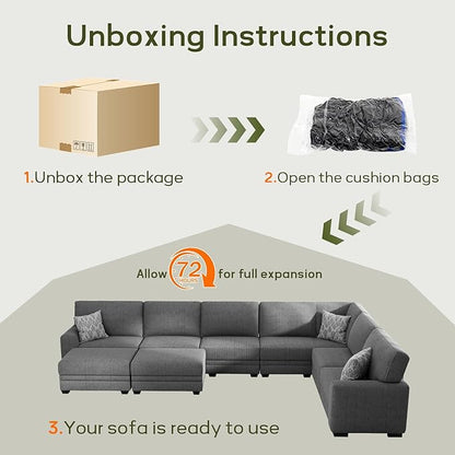 Wanderwell Oversized Modular Sectional Sofa, 6-Seater U Shaped Couches with Movable Ottoman,Corduroy Sectional Couch with Wide and Deep Seats Suitable for Living Room,Bedroom,Apartment (Grey, U-6)