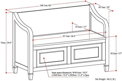 SIMPLIHOME Connaught Entryway Storage Bench - 42 inch Wide Solid Wood Storage Seat in Dark Chestnut Brown, Traditional Bench for Entryway or Living Room with Lift-Up Lid and Elegant Moulding Detail