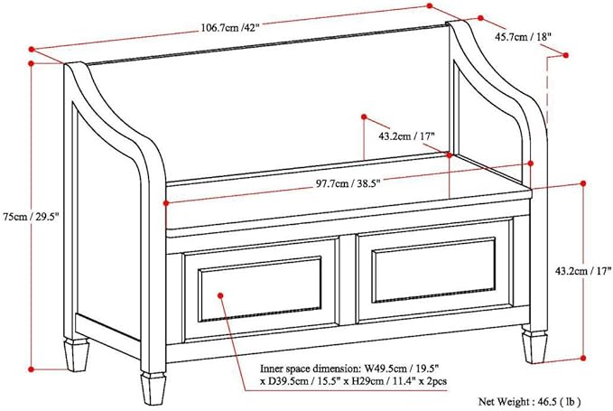 SIMPLIHOME Connaught SOLID WOOD 42 inch Wide Traditional Entryway Storage Bench in Distressed Grey for the Living Room, Entryway and Family Room