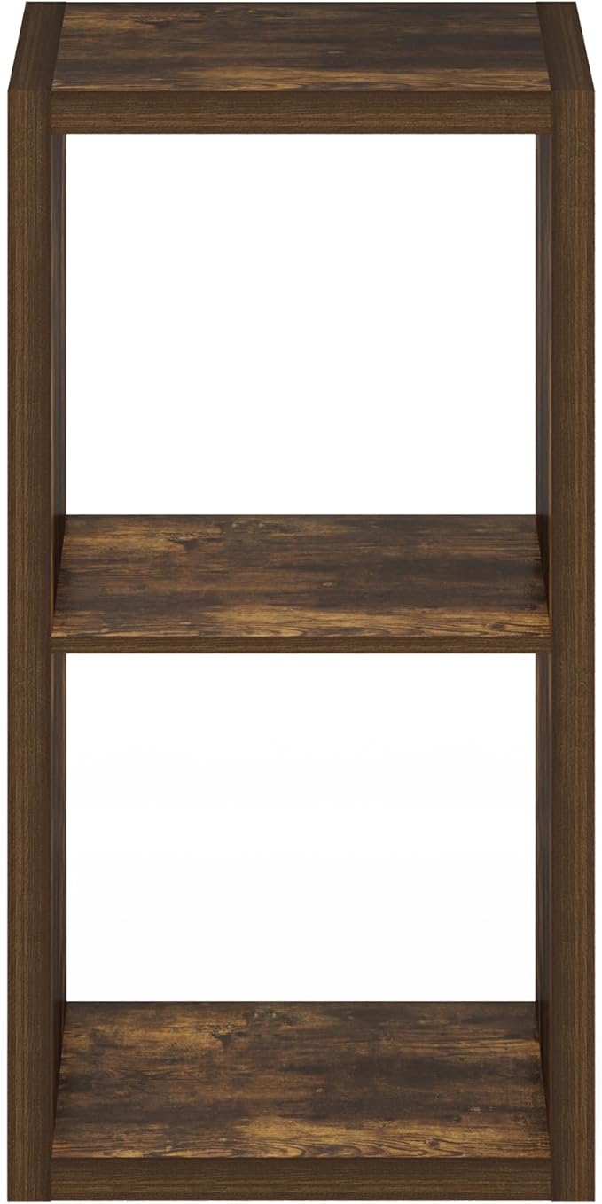 Furinno Cubicle Book Shelf, 2-Cube Thick Frame Bookshelf, Horizontally & Vertically Reversible Bookcase with Open Back, 14.6 x 15.9 x 30, for Living Room, Bedroom, Home Office, Amber Pine