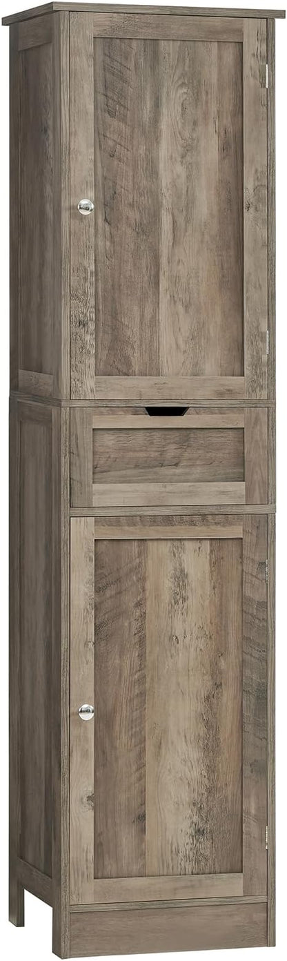 Iwell 67" Tall Storage Cabinet, Narrow Storage Cabinet with Drawer & Adjustable Shelves, Bathroom Cabinet, Floor Cabinet for Living Room, Home Office, Rustic Oak