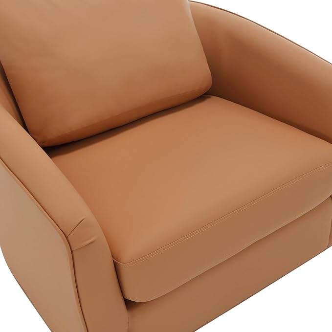 MINCETA Oversized Accent Chair for Living Room, 360° Swivel Barrel Chair with High Density Foam, Modern Reading Chair with PU Leather Upholstered Armchair for Apartment, Bedroom Brown
