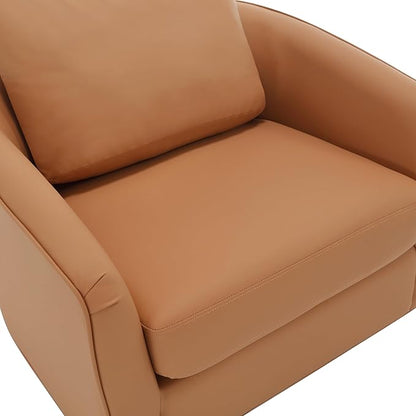 MINCETA Oversized Accent Chair for Living Room, 360° Swivel Barrel Chair with High Density Foam, Modern Reading Chair with PU Leather Upholstered Armchair for Apartment, Bedroom Brown
