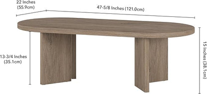 Henn&Hart 48" Oval Wood Low-Profile Coffee Table for Living Room, Family Room or Office, Antiqued Gray Oak