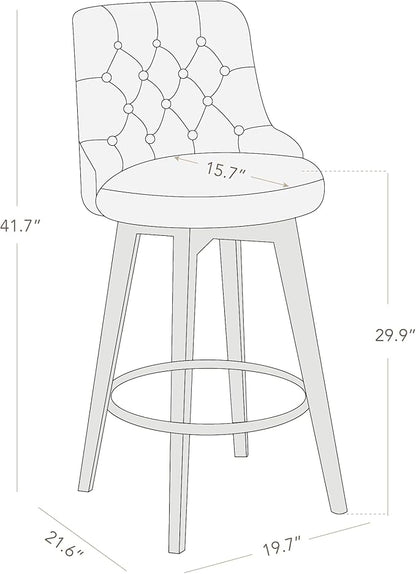 Watson & Whitely Bar Stools, 360° Swivel Upholstered Bar Stool with Back, 30" H Bar Height Barstools, Set of 2, Performance Fabric in Flint Grey