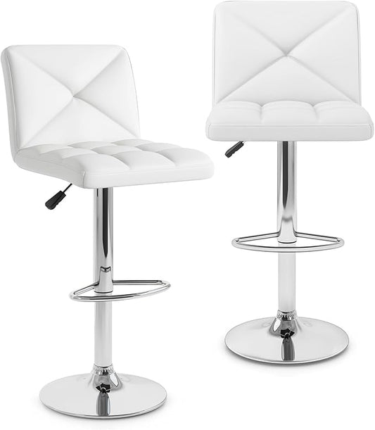 COSTWAY Bar Stools Set of 2, Modern PU Leather Swivel Bar Chairs, Height Adjustable Upholstered Barstools with Premium Gas Rod, Sturdy Footrest, Round Base, for Kitchen, Dining Room, Office,White