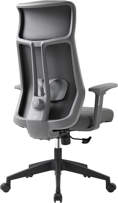 EUREKA ERGONOMIC Valen Leather Desk Chair, High Back Office Chair, Microfiber PU Leather Office Chair with Wheels, Executive Office Chair Comfy for Samll Spaces, Grey