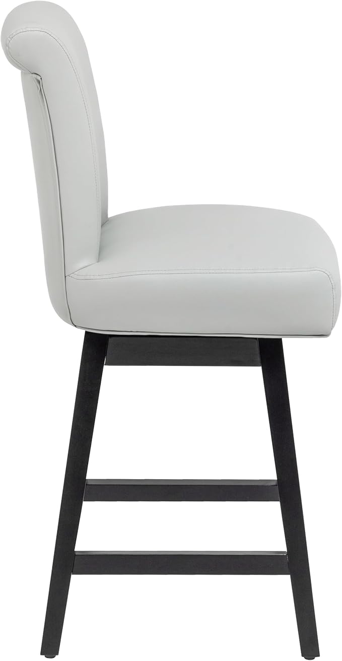 Bar Stool, PU Leather Barstool, 26 Inch Upholstered Counter Stools with 15.7" High Back and Footrest, Swivel Counter Height Barstools for Kitchen Island Home Bar Light Gray
