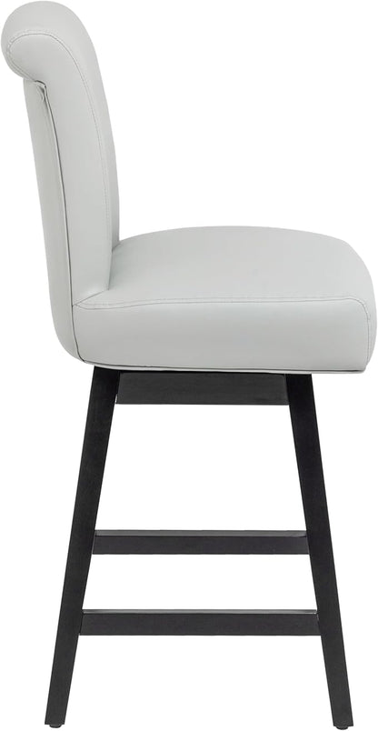 Bar Stool, PU Leather Barstool, 26 Inch Upholstered Counter Stools with 15.7" High Back and Footrest, Swivel Counter Height Barstools for Kitchen Island Home Bar Light Gray