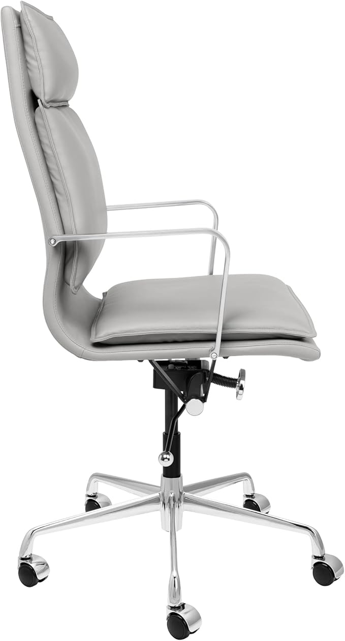 Laura Davidson Furniture Lexi II Padded Office Chair - Tall Back Desk Chair with Arm Rest, Swivel & Cushion Availability, Made of Faux Leather, Grey, Computer Chair