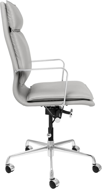 Laura Davidson Furniture Lexi II Padded Office Chair - Tall Back Desk Chair with Arm Rest, Swivel & Cushion Availability, Made of Faux Leather, Grey, Computer Chair