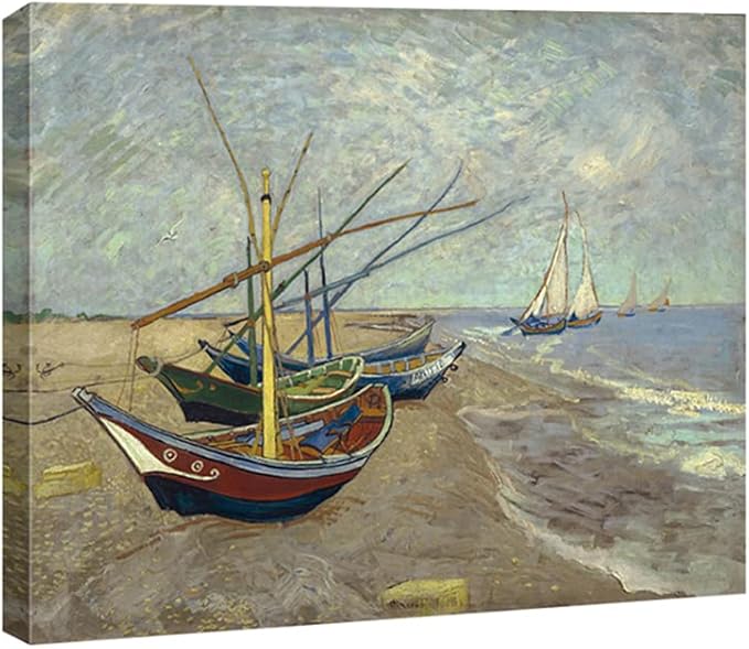 Wieco Art Fishing Boats on the Beach at Les Saintes Maries Modern Giclee Canvas Prints of Van Gogh Famous Oil Paintings Reproduction Seascape Pictures on Canvas Wall Art Work For Home Decorations