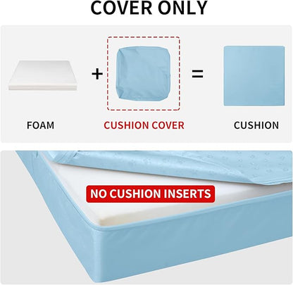 Easy-Going Waterproof Patio Cushion Covers ONLY Cover 22x22x4 inch 4 Pack Replacement Non-Slip Outdoor Seat Cushion Slipcover with Zipper. Light Blue