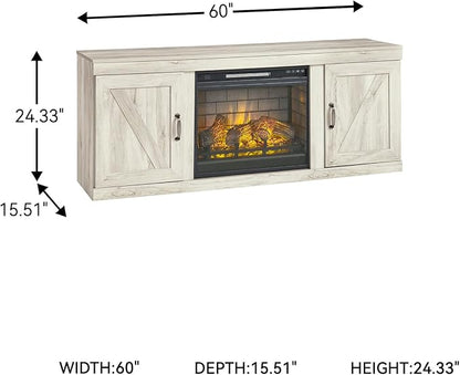 Signature Design by Ashley Bellaby Farmhouse 60" TV Stand with Electric Fireplace for TVs up to 69", Whitewash