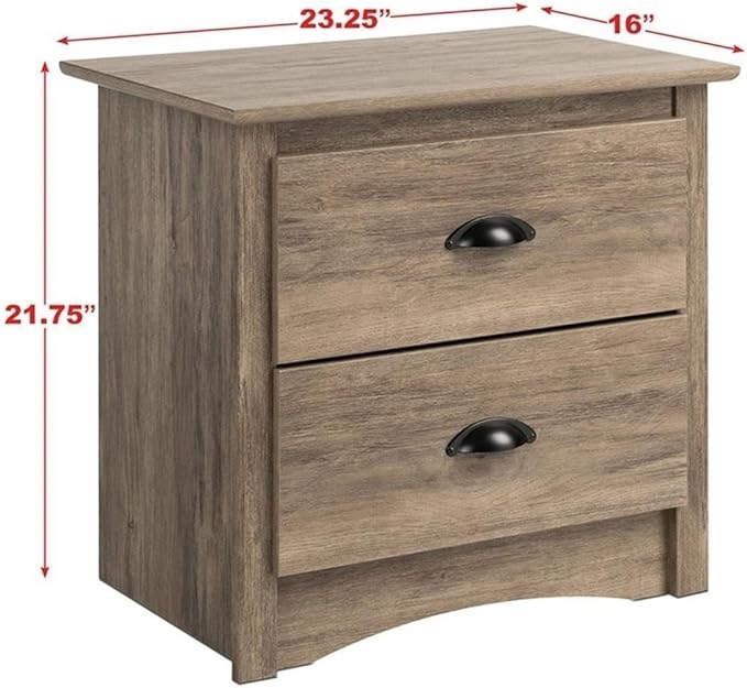Prepac Sonoma Rustic Nightstand Side Table with 2 Drawers, Farmhouse 2-Drawer Bedside Table 16" D x 23.25" W x 21.75" H, Drifted Gray