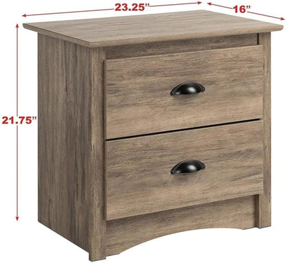 Prepac Sonoma Rustic Nightstand Side Table with 2 Drawers, Farmhouse 2-Drawer Bedside Table 16" D x 23.25" W x 21.75" H, Drifted Gray