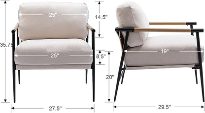 DUOMAY Mid-Century Modern Accent Chairs Set of 2 - Soft Linen Upholstered Lounge Reading Chair for Bedroom - Comfy Lightweight Livinig Room Chairs - Beige