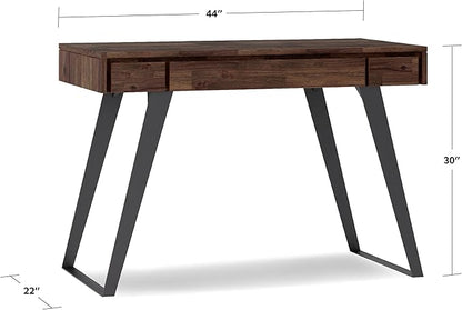 SIMPLIHOME Lowry Small Desk - 44-Inch Wide Solid Acacia Wood and Metal Writing Desk in Distressed Charcoal Brown, Modern Industrial Home Office Table with 2 Drawers and Flip-Down Keyboard Tray