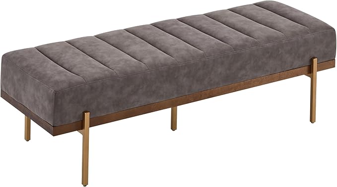 Christopher Knight Home Neapo Bench Ottoman, Rectangular Ottoman, Spacious Seating Chair, Upholstered Footstool, Tufted Bench with Gold Legs for Bedroom Living Room Entryway Hallway, Grey+Gold