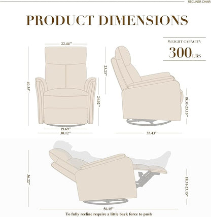 COLAMY Faux Leather Swivel Recliner Chair with Footrest, High Back with Double-Layer Cushion, Glider Recliner for Nursery & Living Room, Bedroom, Mist