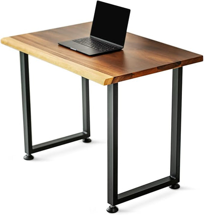 Small Solid Walnut Wood Computer Desk – 38” x 25” Live Edge Wooden Home Office Desk with Sturdy Metal Legs – Handmade Real Wood Table for Work, Study, or Gaming