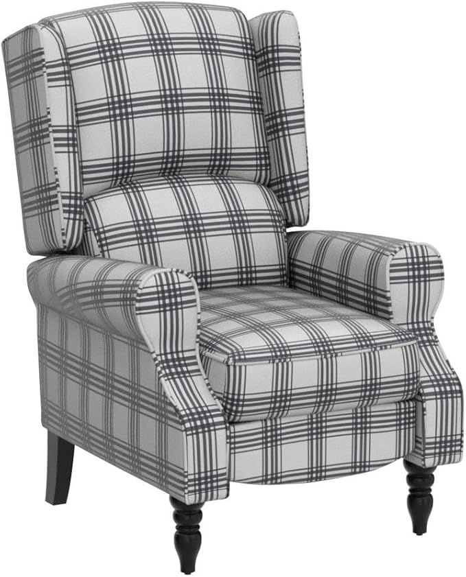HULALA HOME Upholstered Wingback Recliner Chair Set of 2, Small Adjustable Footrest Push Back Single Reclining Sofa, Mid Century Modern Lounge Armchair for Living Room, Bedroom, Reading/Plaid Black