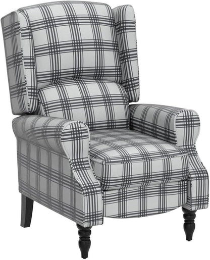 HULALA HOME Upholstered Wingback Recliner Chair Set of 2, Small Adjustable Footrest Push Back Single Reclining Sofa, Mid Century Modern Lounge Armchair for Living Room, Bedroom, Reading/Plaid Black