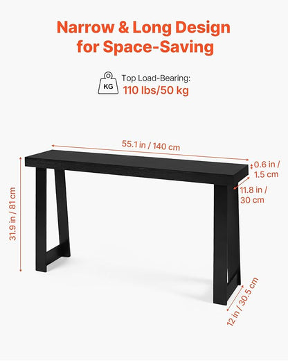 VEVOR 56 in Console Table, Modern Desk Behind The Couch, Wooden Rectangle Entrance Desk, Narrow Long Sofa Table Accent Stand, Ideal for Hallway, Bedroom, Living Room, Foyer, Easy Assembly, Black