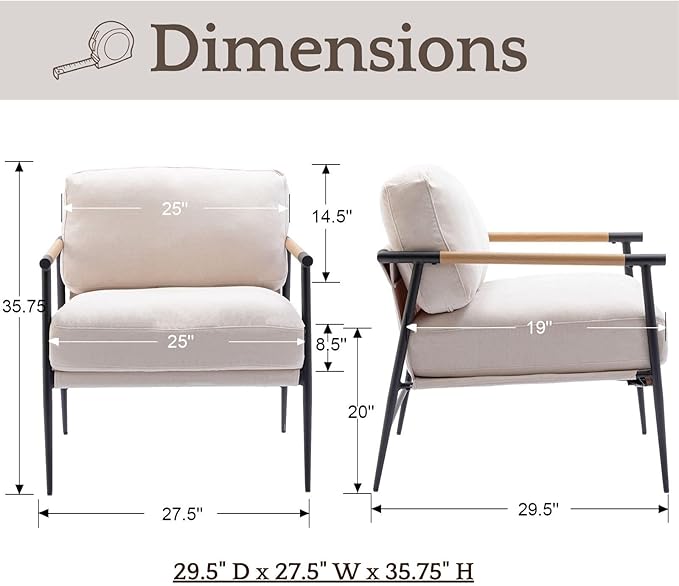 LukeAlon Mid-Century Chenille Accent Chair, Ultra Soft Living Room Chair with Metal Legs Modern Armchair Lounge Chairs Upholstered Comfy Leisure Chair for Bedroom Reception Area Reading Room, Beige