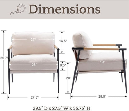 LukeAlon Mid-Century Chenille Accent Chair, Ultra Soft Living Room Chair with Metal Legs Modern Armchair Lounge Chairs Upholstered Comfy Leisure Chair for Bedroom Reception Area Reading Room, Beige