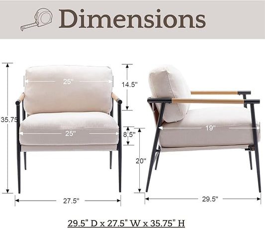 LukeAlon Mid-Century Chenille Accent Chair, Ultra Soft Living Room Chair with Metal Legs Modern Armchair Lounge Chairs Upholstered Comfy Leisure Chair for Bedroom Reception Area Reading Room, Beige
