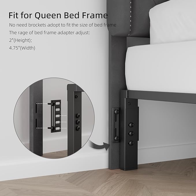 Tufted Upholstered Headboard Queen Size, Button Adjustable Height Queen Head Board Only, Sturdy and Durable Solid Wood with Nailhead Trim Headboards, Ideal for Bedroom, Dorm, Guest Room,Gray