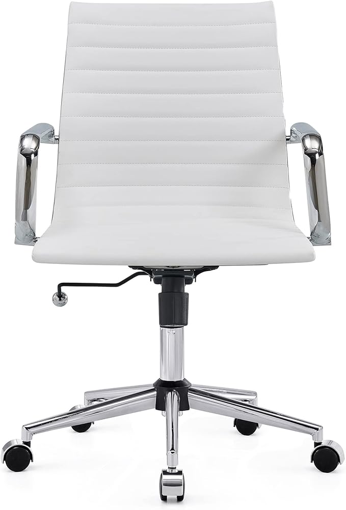 White Office Chairs Computer Conference Swivel Chair with Wheels and Arms Leather Home Office Desk Chair Mid Back Adjustable Chairs for Girls…