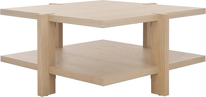 SAFAVIEH Couture Collection Quigley Natural Oak Brown 2-Tier Square Coffee Table, Ideal for Living Room, Office, Bedroom