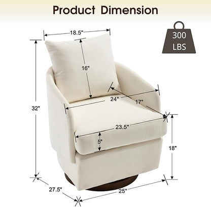 CIMOTA Swivel Accent Chairs Set of 2, Modern Barrel Armchairs with 360° Swivel Base and Pillow, Upholstered Fabric Club Chairs for Living Room/Reading/Office, Beige