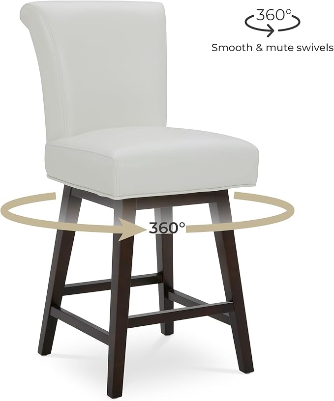 CHITA 26 Inch Counter Height Swivel Bar Stools Set of 3, FSC Certified Modern Upholstered Faux Leather Swivel Barstool Chair with Back, White