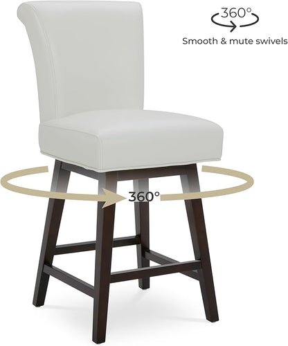 CHITA 26 Inch Counter Height Swivel Bar Stools Set of 3, FSC Certified Modern Upholstered Faux Leather Swivel Barstool Chair with Back, White