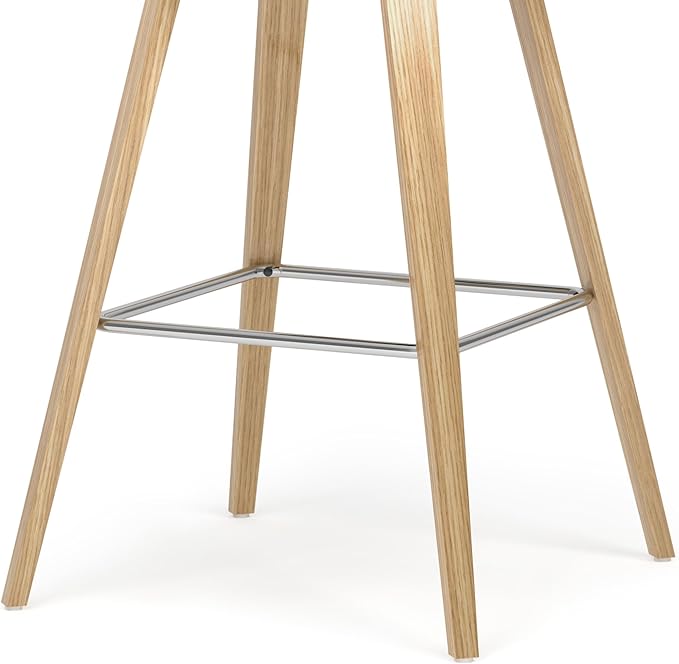 SIMPLIHOME Randolph Counter Stools (Set of 2) - 28 Inch Seat Height Upholstered Bentwood Kitchen Seats in Natural Polyester Linen Fabric, Mid Century Modern Seating with Curved Backrest and Footrest