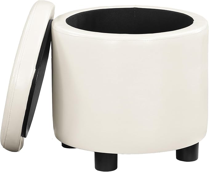 Designs4Comfort Round Accent Storage Ottoman with Reversible Tray Lid