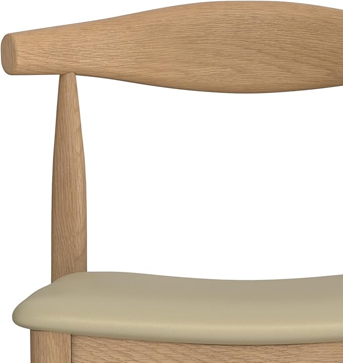 SIMPLIHOME Molly Bar Stool - 29 inch Seat Height Upholstered Wood Chair in Natural Faux Leather, Mid Century Seating for Kitchen or Bar with Contoured Back and Footrest, Fully Assembled