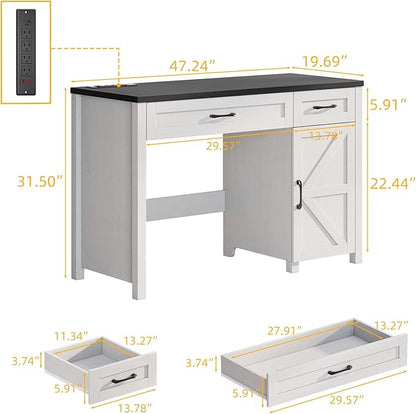Farmhouse 47" Executive Desk, Computer Desk with Drawers and Storage Cabinet, Workstation Computer Desk for Home Office and Study(Black