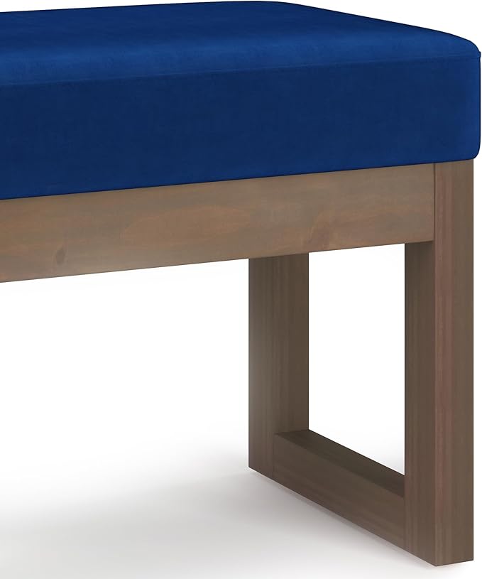 SIMPLIHOME Milltown 27 inch Wide Contemporary Rectangle Footstool Ottoman Bench in Blue Velvet Fabric, Assembled, For the Living Room and Bedroom