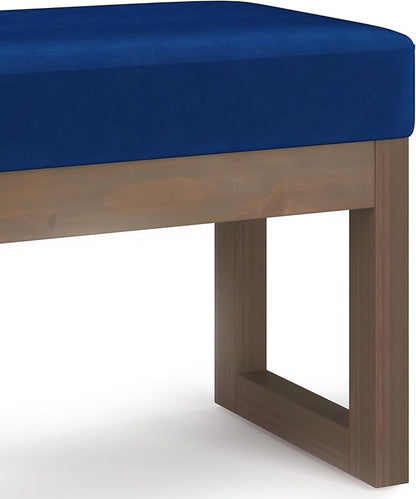 SIMPLIHOME Milltown 27 inch Wide Contemporary Rectangle Footstool Ottoman Bench in Blue Velvet Fabric, Assembled, For the Living Room and Bedroom