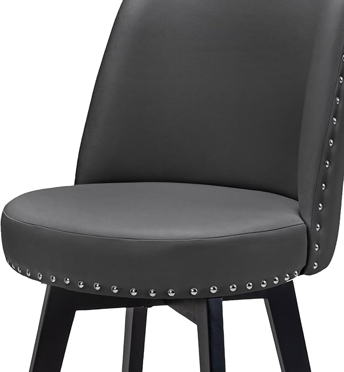 MINCETA Bar Stool, PU Leather Barstool, 26 Inch Upholstered Counter Stool with High Back and Footrest, Swivel Counter Height Barstool for Kitchen Island Home Bar Dark Gray